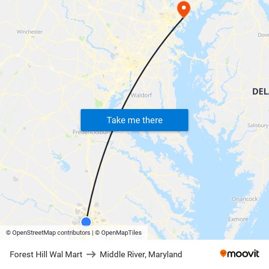Forest Hill Wal Mart to Middle River, Maryland map