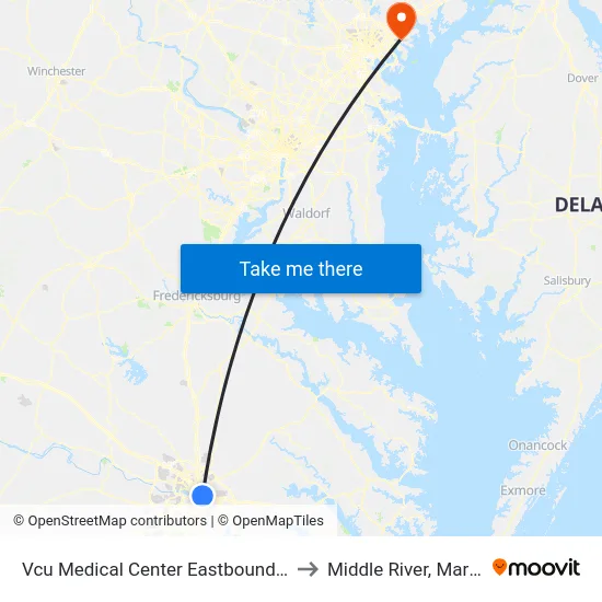 Vcu Medical Center Eastbound Station to Middle River, Maryland map
