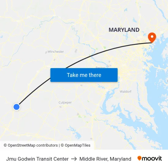 Jmu Godwin Transit Center to Middle River, Maryland map