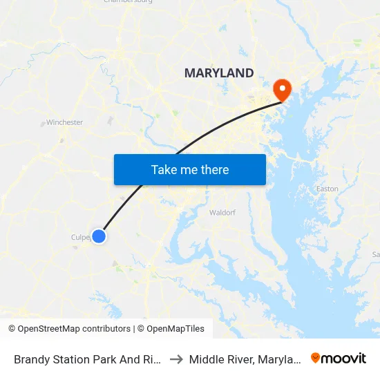 Brandy Station Park And Ride to Middle River, Maryland map