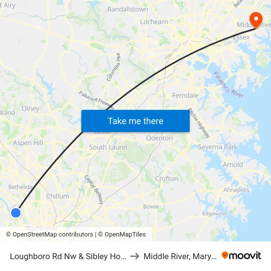 Loughboro Rd Nw & Sibley Hospital to Middle River, Maryland map