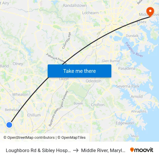 Loughboro Rd & Sibley Hospital to Middle River, Maryland map