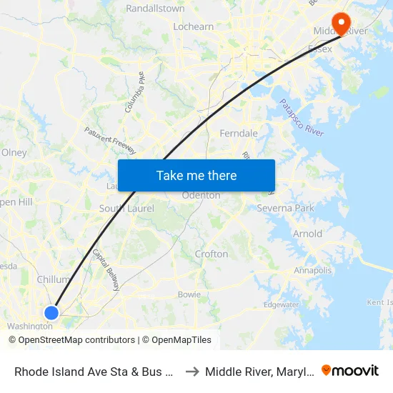 Rhode Island Ave Sta & Bus Bay A to Middle River, Maryland map