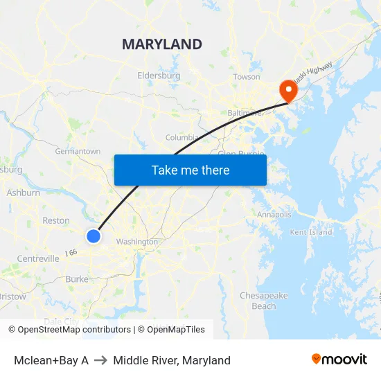 Mclean+Bay A to Middle River, Maryland map