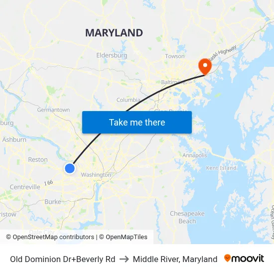 Old Dominion Dr+Beverly Rd to Middle River, Maryland map