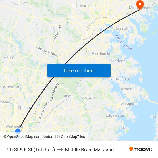 7th St & E St (1st Stop) to Middle River, Maryland map