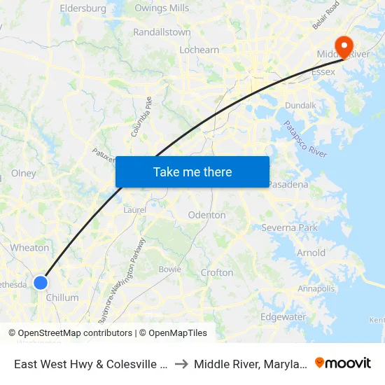 East West Hwy & Colesville Rd to Middle River, Maryland map