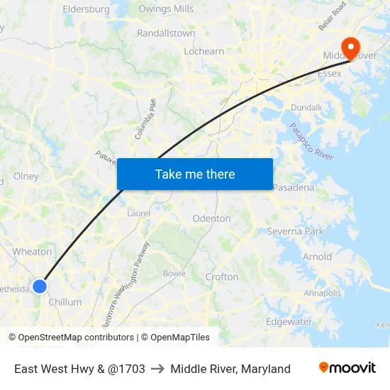 East West Hwy & @1703 to Middle River, Maryland map
