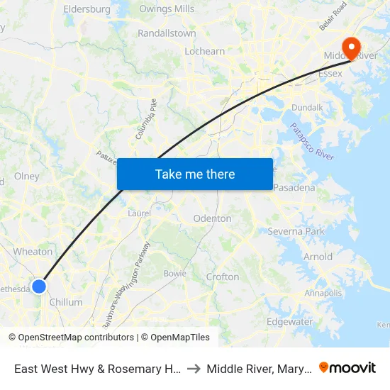 East West Hwy & Rosemary Hills Dr to Middle River, Maryland map