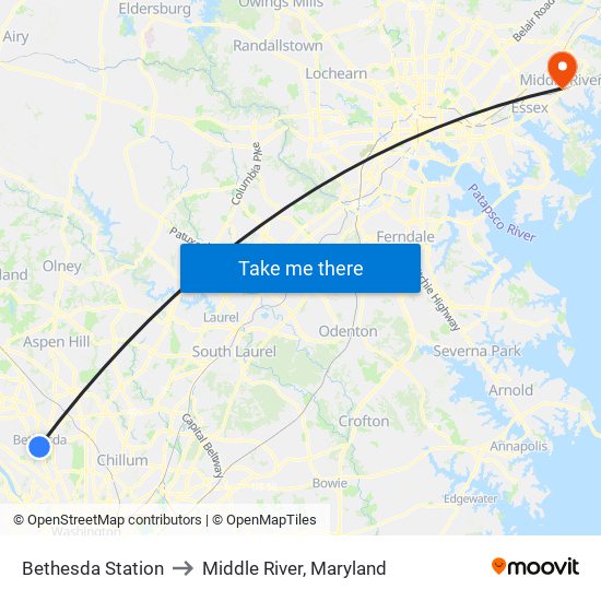 Bethesda Station to Middle River, Maryland map