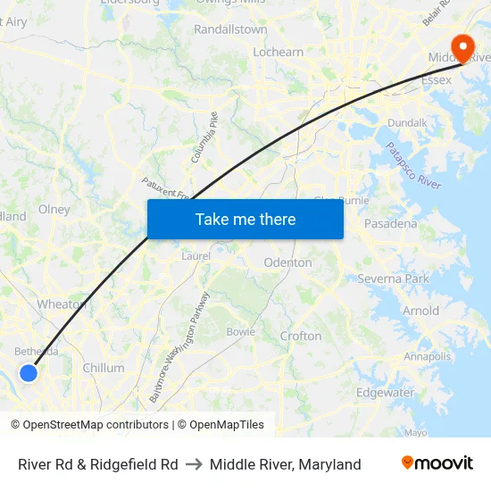 River Rd & Ridgefield Rd to Middle River, Maryland map