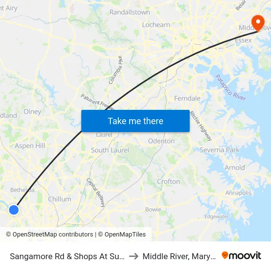 Sangamore Rd & Shops At Sumner to Middle River, Maryland map