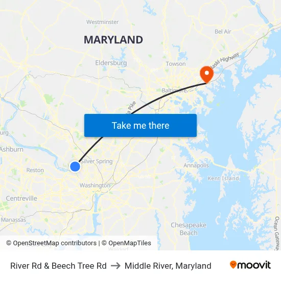 River Rd & Beech Tree Rd to Middle River, Maryland map