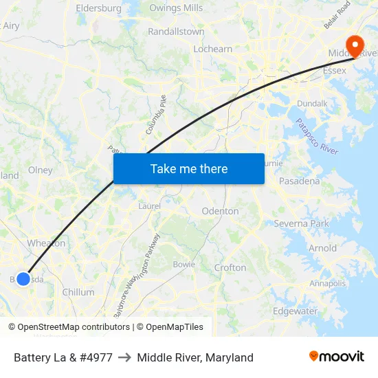 Battery La & #4977 to Middle River, Maryland map
