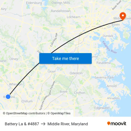 Battery La & #4887 to Middle River, Maryland map