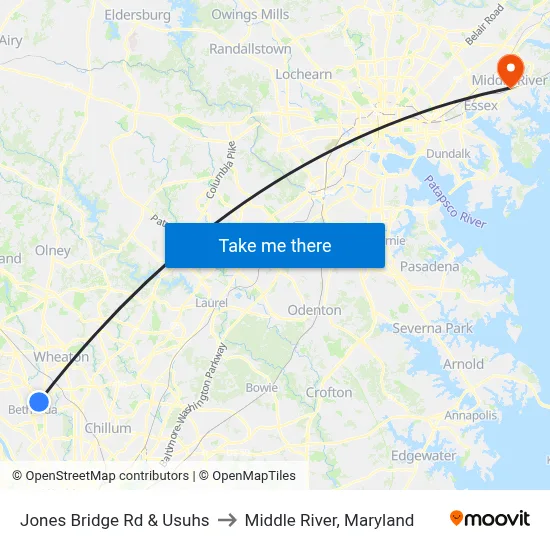 Jones Bridge Rd & Usuhs to Middle River, Maryland map