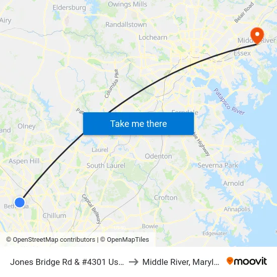 Jones Bridge Rd & #4301 Usuhs to Middle River, Maryland map