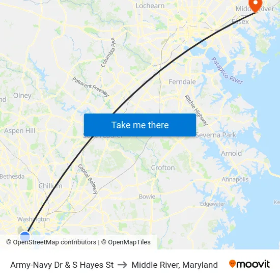Army-Navy Dr & S Hayes St to Middle River, Maryland map