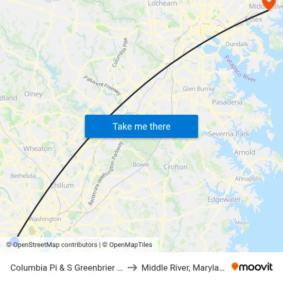Columbia Pi & S Greenbrier St to Middle River, Maryland map