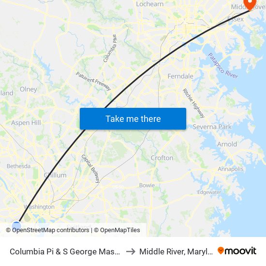 Columbia Pi & S George Mason Dr to Middle River, Maryland map