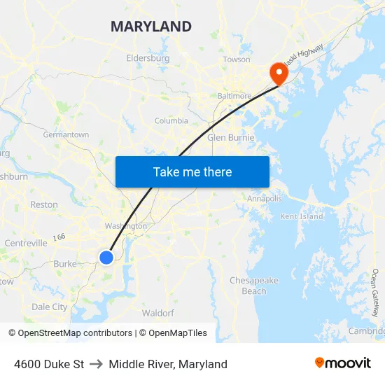 4600 Duke St to Middle River, Maryland map