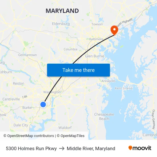 5300 Holmes Run Pkwy to Middle River, Maryland map