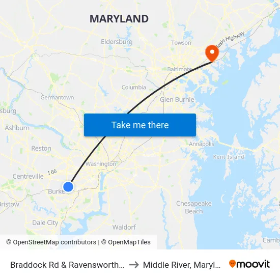 Braddock Rd & Ravensworth Rd to Middle River, Maryland map