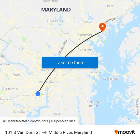 101 S Van Dorn St to Middle River, Maryland map