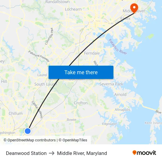 Deanwood Station to Middle River, Maryland map