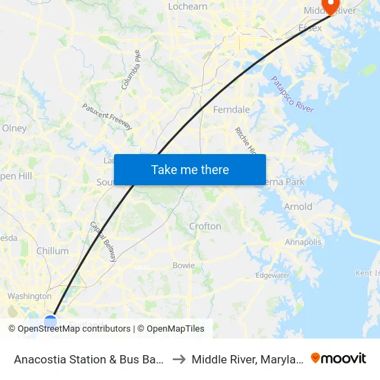 Anacostia Station & Bus Bay G to Middle River, Maryland map