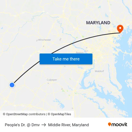 People's Dr. @ Dmv to Middle River, Maryland map