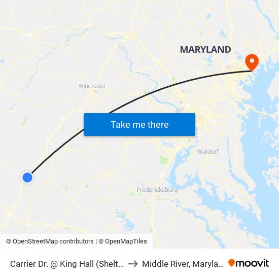 Carrier Dr. @ King Hall (Shelter) to Middle River, Maryland map