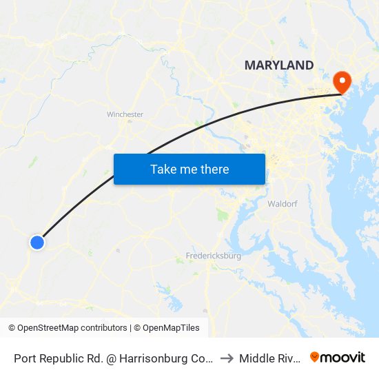 Port Republic Rd. @ Harrisonburg Community Health Center (Shelter) to Middle River, Maryland map