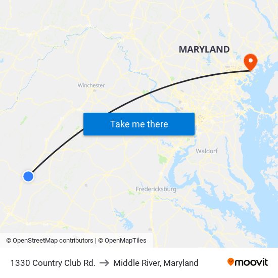 1330 Country Club Rd. to Middle River, Maryland map