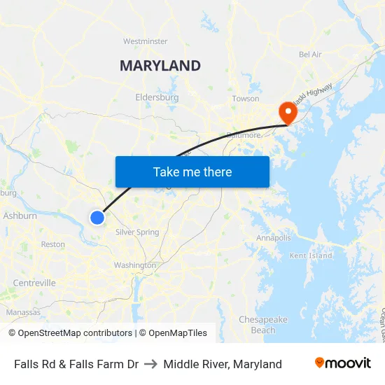 Falls Rd & Falls Farm Dr to Middle River, Maryland map