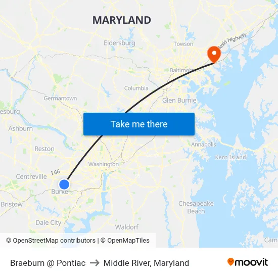 Braeburn @ Pontiac to Middle River, Maryland map