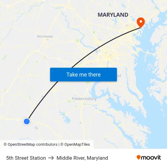 5th Street Station to Middle River, Maryland map