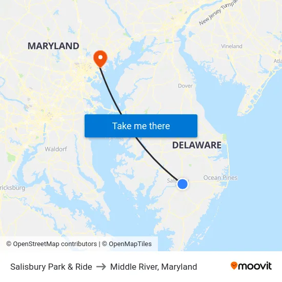 Salisbury Park & Ride to Middle River, Maryland map