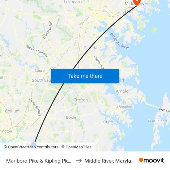 Marlboro Pike & Kipling Pkwy to Middle River, Maryland map