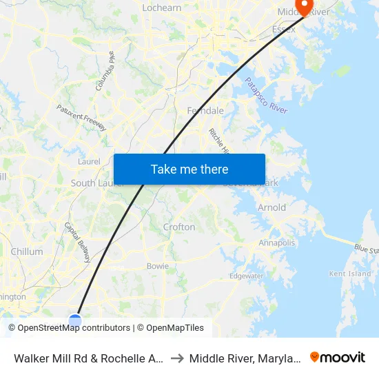 Walker Mill Rd & Rochelle Ave to Middle River, Maryland map