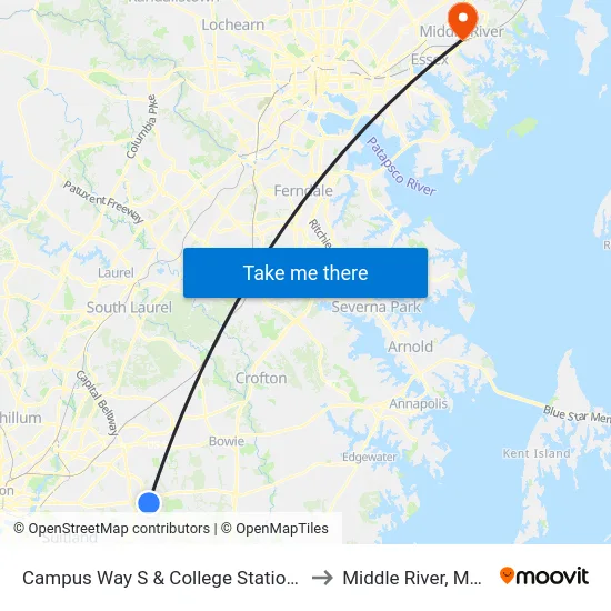 Campus Way S & College Station Dr (Pgcc) to Middle River, Maryland map