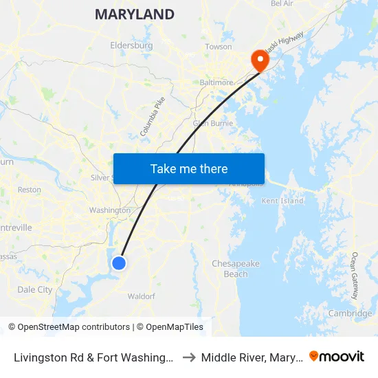 Livingston Rd & Fort Washington Rd to Middle River, Maryland map