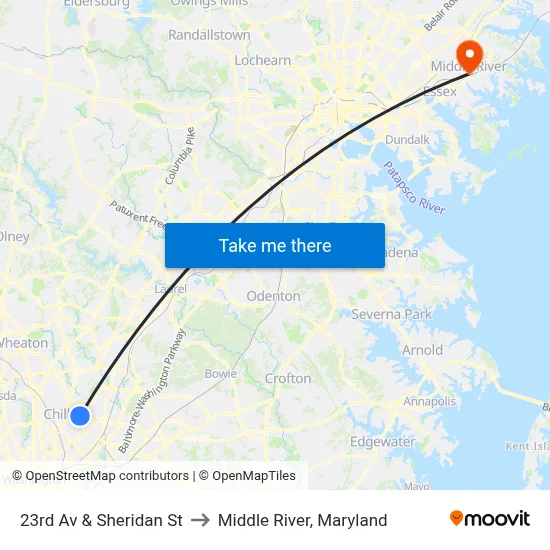 23rd Av & Sheridan St to Middle River, Maryland map