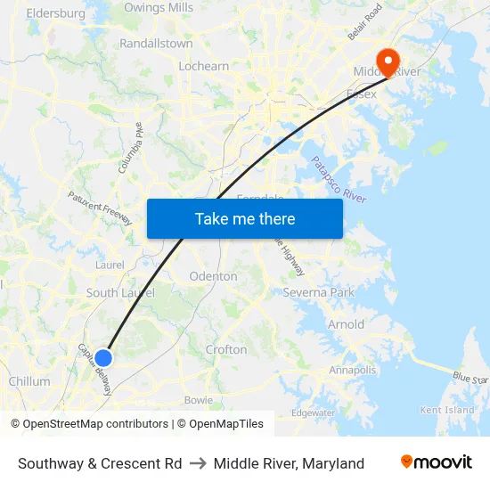 Southway & Crescent Rd to Middle River, Maryland map