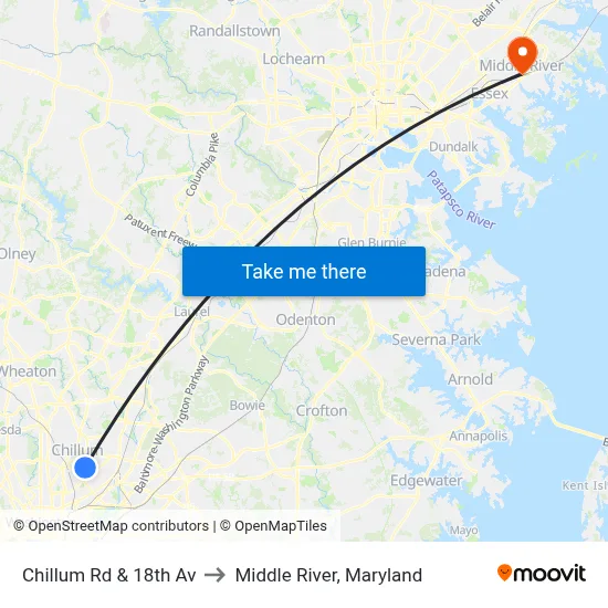 Chillum Rd & 18th Av to Middle River, Maryland map