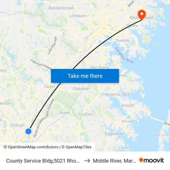 County Service Bldg;5021 Rhode Island to Middle River, Maryland map