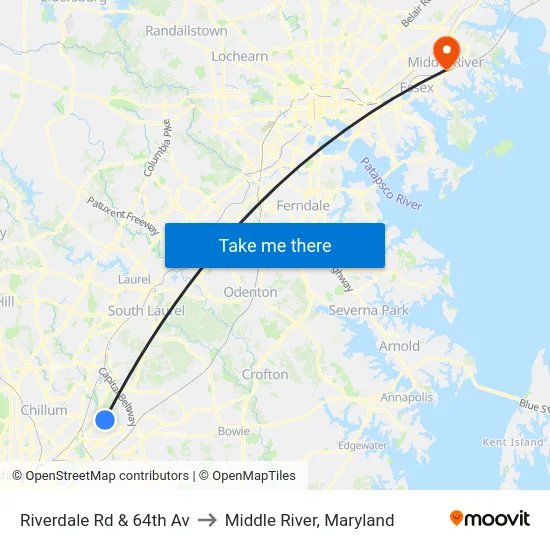 Riverdale Rd & 64th Av to Middle River, Maryland map