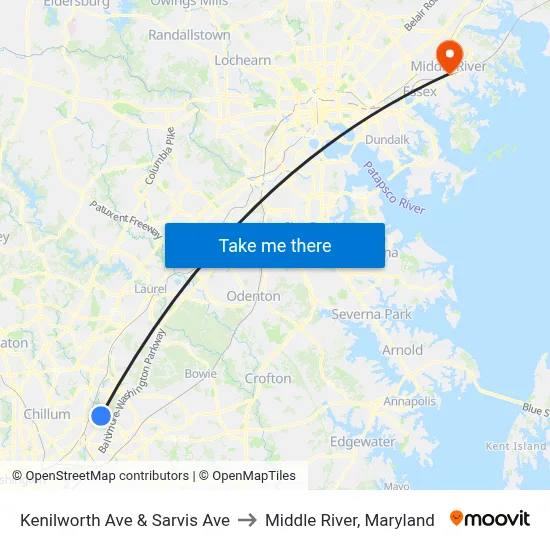 Kenilworth Ave & Sarvis Ave to Middle River, Maryland map