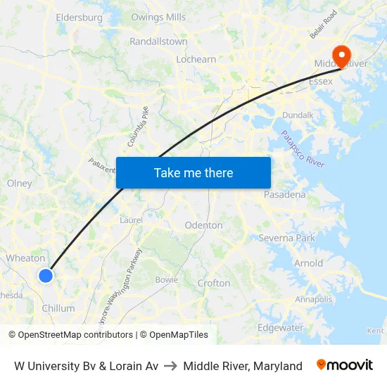 W University Bv & Lorain Av to Middle River, Maryland map