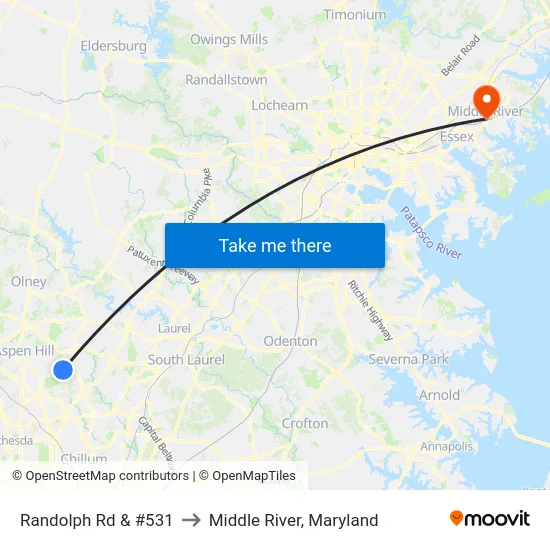 Randolph Rd & #531 to Middle River, Maryland map